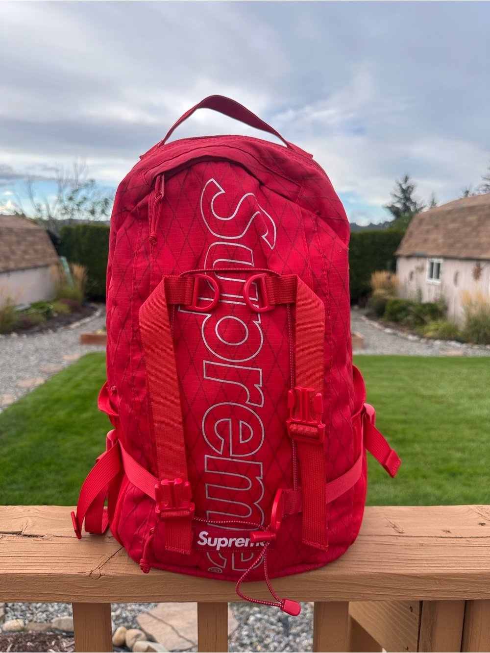 Supreme Red Logo Backpack with Vertical Branding